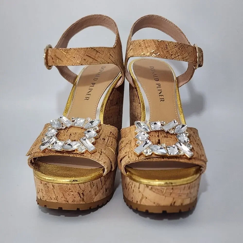 Donald Pliner Galatea Cork Platform Jeweled Sandals Size 8.5 NWT